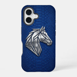 Silver Chrome Geometric Horse Blue Python iPhone 16 Hülle