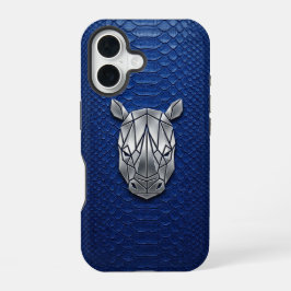 Silver Chrome Geometric Rhino Blue Python iPhone 16 Hülle