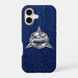 Silver Chrome Geometric Shark Blue Python iPhone 16 Hülle
