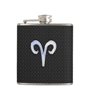 Silver Chrome Like Aries Zodiac Sign Flachmann