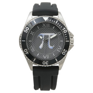Silver Chrome like Pi Symbol auf Carbon Dial Armbanduhr