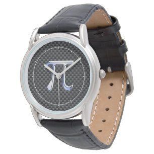 Silver Chrome like Pi Symbol auf Carbon Fibre Prin Armbanduhr