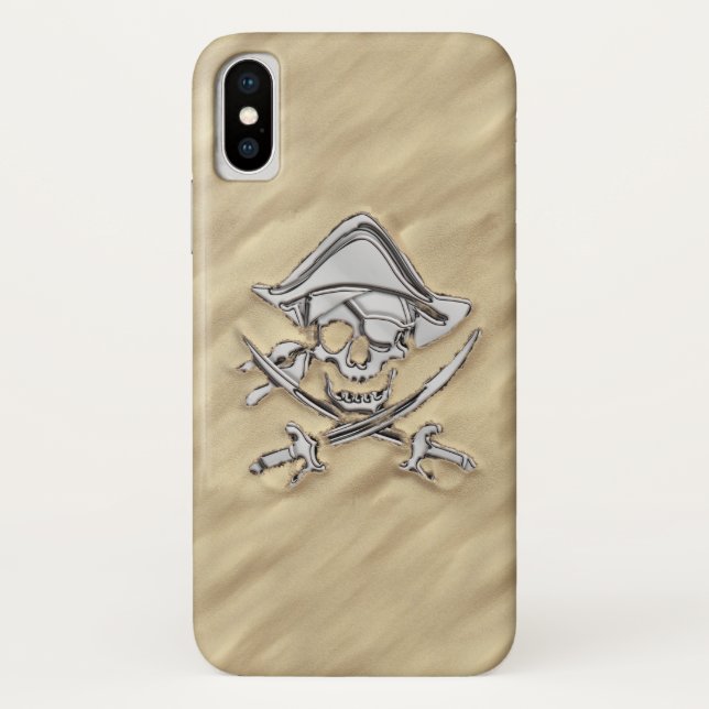 Silver Chrome Like Pirate Skull in Sand Case-Mate iPhone Hülle (Rückseite)