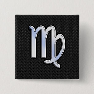 Silver Chrome Virgo Zodiac Sign auf Schlangenhaut Button