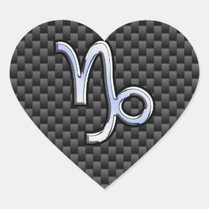 Silver Chrome wie Capricorn Symbol Carbon Faser Herz-Aufkleber