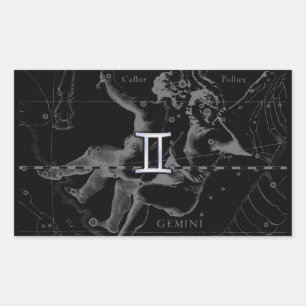 Silver Chrome wie Gemini Zodiac Sign auf Hevelius Rechteckiger Aufkleber