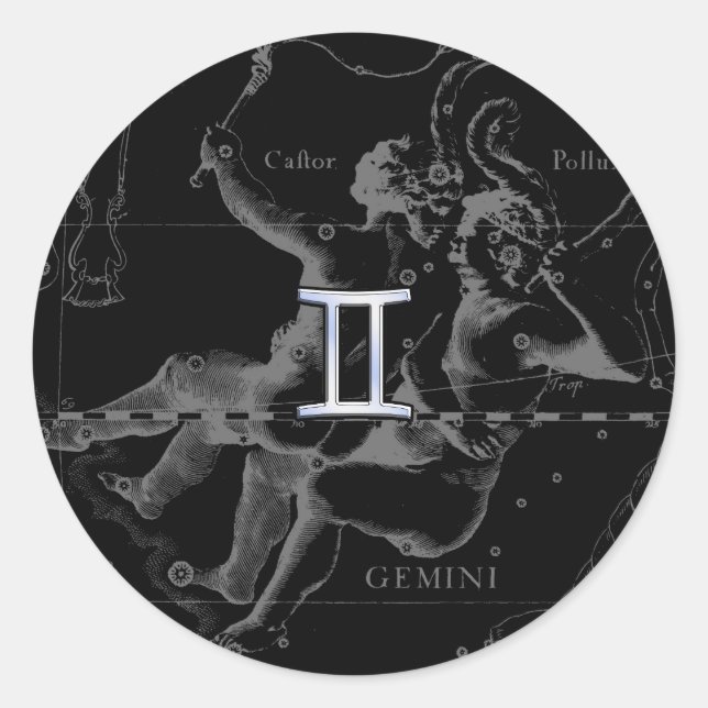 Silver Chrome wie Gemini Zodiac Sign auf Hevelius Runder Aufkleber (Vorderseite)