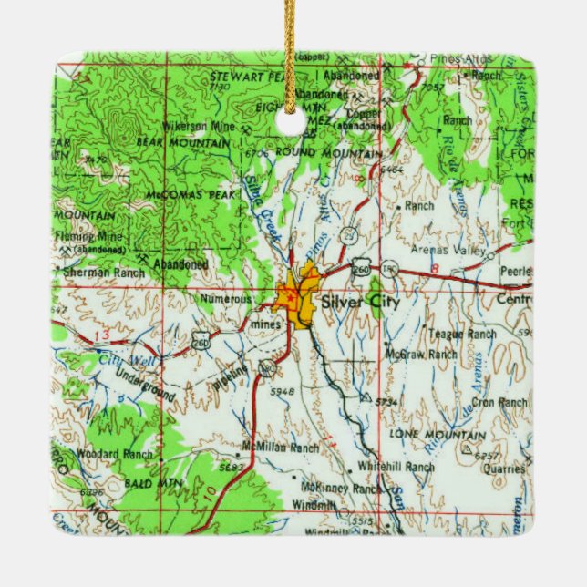 Silver City NM Topo Karte Keramikornament (Rückseite)