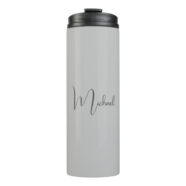 Silver Color Elegante Graue Kalligraphie Name Thermosbecher (Vorderseite)