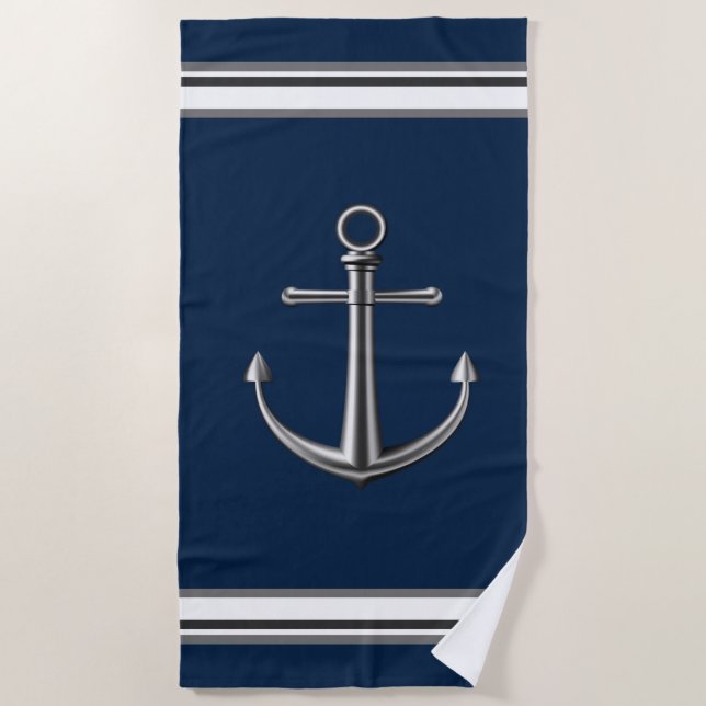 Silver Colored Anchor Beach Handtuch (Vorderseite)