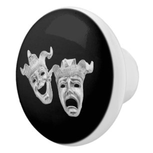 Silver Comedy and Tragedy Mask Theater Keramikknauf