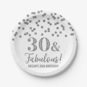Silver Confetti 30 und fabulous Pappteller