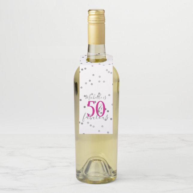 Silver Confetti 50 und fabulous Geburtstag Flaschenanhänger (Auf Flasche)