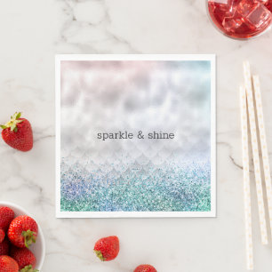 Silver Confetti Aqua Pink Glitzer Sparkle Meerjung Serviette