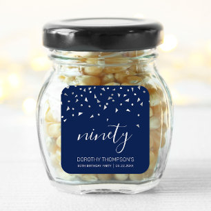 Silver Confetti auf Navy Blue 90. Geburtstag Quadratischer Aufkleber