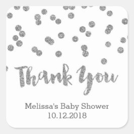 Silver Confetti Baby Dusche Danke Sticker