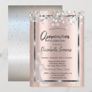Silver Confetti Balloons Rose Gold Quinceañera Einladung