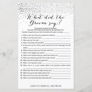 Silver Confetti Brautparty Game DRUCKT