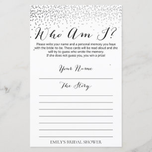 Silver Confetti Brautparty Game DRUCKT