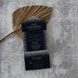 Silver Confetti Calligraphy Wedding All In One Einladung