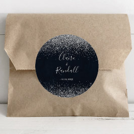 Silver Confetti Calligraphy Wedding Runder Aufkleber
