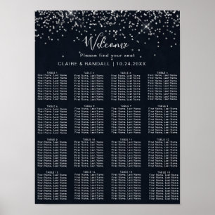 Silver Confetti Calligraphy Wedding Seating Chart Poster