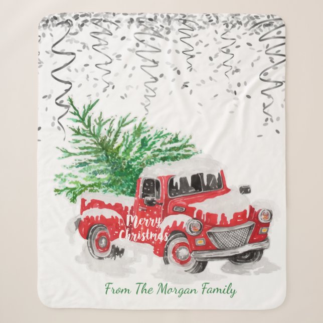 Silver Confetti, Christmas Red Truck Pine Tree Sch Sherpadecke (Vorderseite)