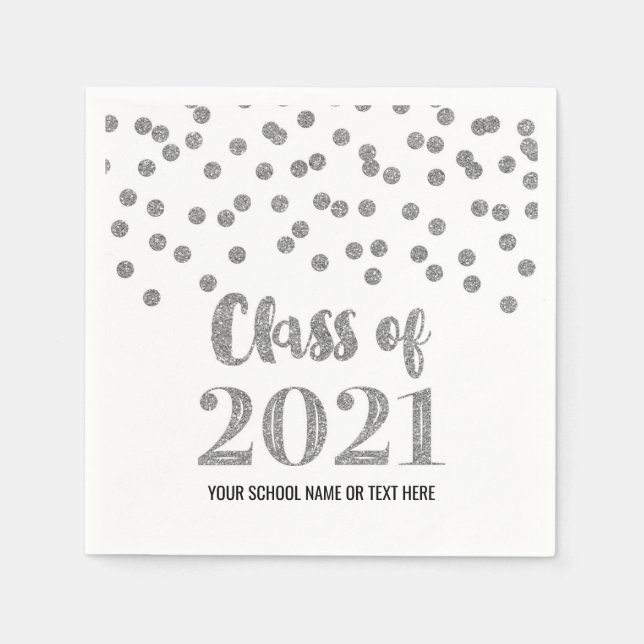 Silver Confetti Class of 2021 Abschluss Serviette (Vorderseite)