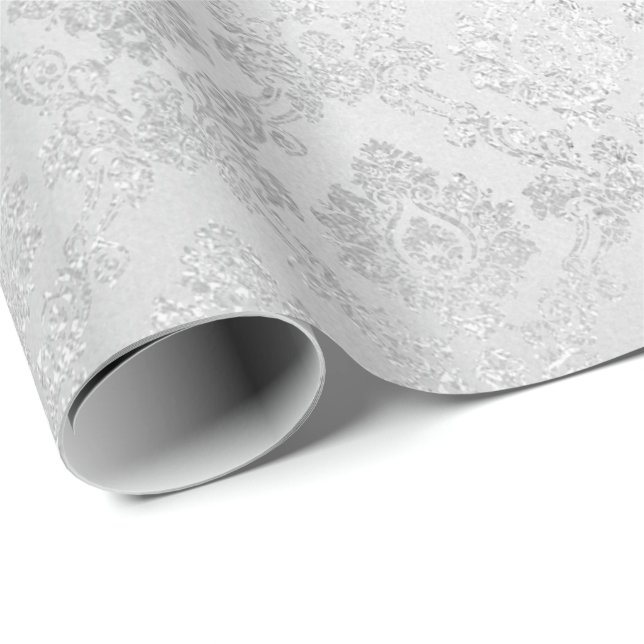 Silver Confetti Damask Royal Princess Glam Vip Geschenkpapier (Rolleneckpunkt)
