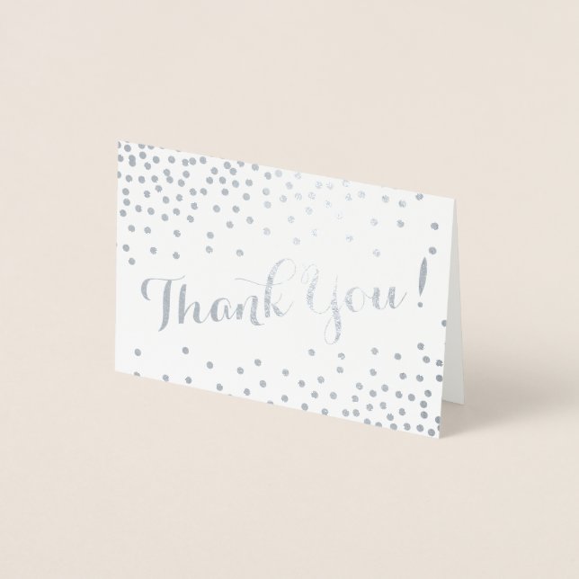 Silver Confetti Dots Modern Vielen Dank Gray Folienkarte (Vorderseite)