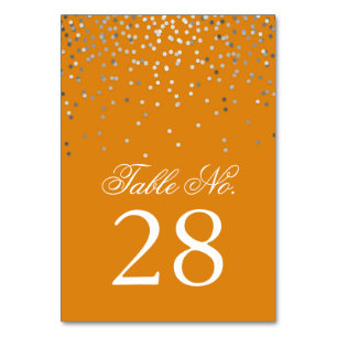 Silver Confetti Dots Orange Wedding Tischnummer