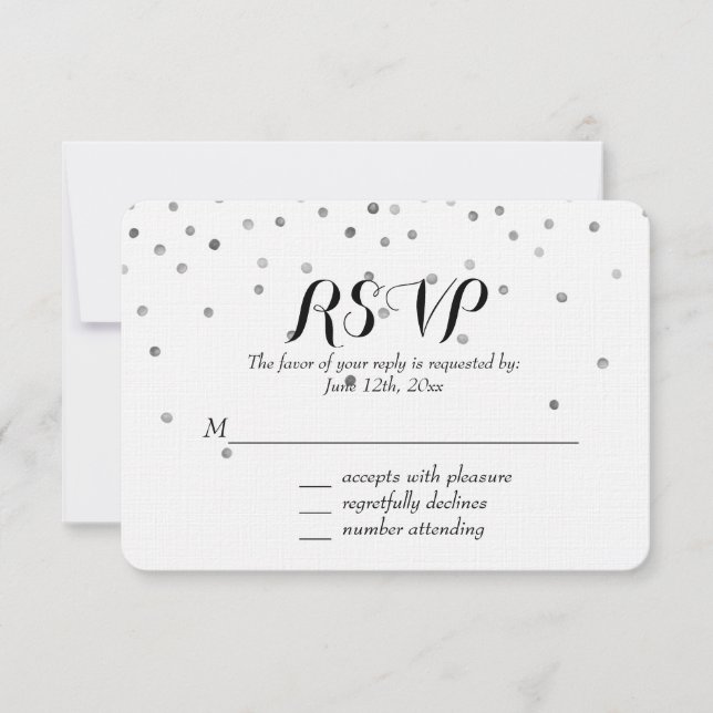Silver Confetti Dots Wedding RSVP (Vorderseite)