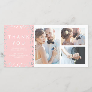 Silver Confetti Elegant Pink Wedding Vielen Dank Dankeskarte
