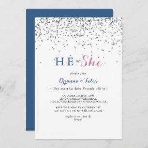 Silver Confetti, er oder sie Gender Reveal Einladung