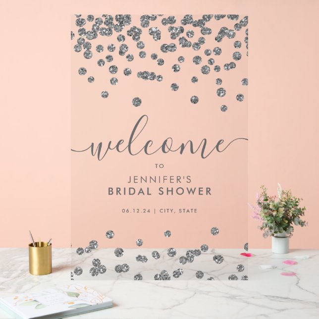 Silver Confetti Glitzer Brautparty Willkommen Acrylschild (Hochzeit)