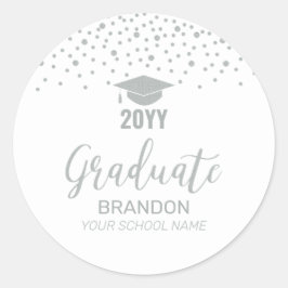 Silver Confetti Graduation Party Gunst Runder Aufkleber