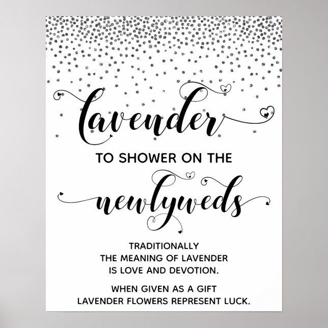 Silver Confetti Herzdusche mit Lavenderzeichen Poster (Vorne)