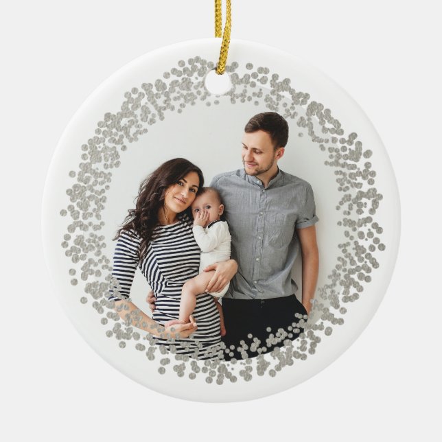 Silver Confetti Holiday Foto Weihnachten Keramikornament (Vorne)