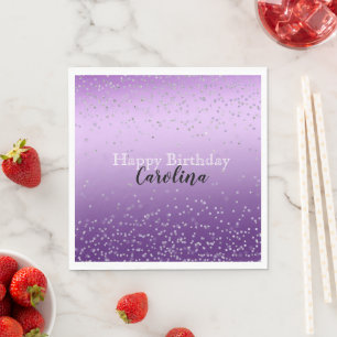 Silver Confetti Lila Ombre Name Serviette