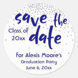 Silver Confetti mit Marine: Modernes "Save the Dat Runder Aufkleber