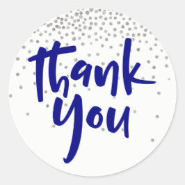 Silver Confetti mit Navy: Moderner Typ "Danke" Runder Aufkleber