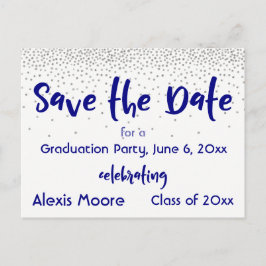 Silver Confetti Navy Save the Date Abschluss Datum Ankündigungspostkarte