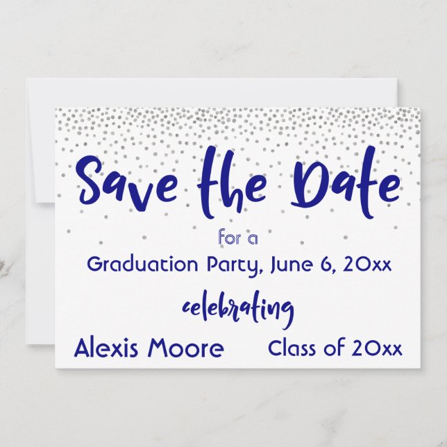 Silver Confetti Navy Typografie Save the Date 2b (Vorderseite)