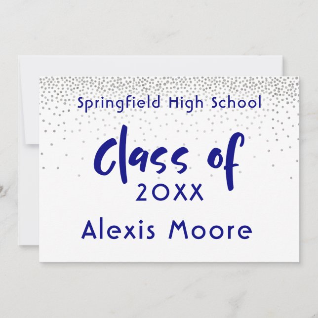 Silver Confetti, Navy Typografy Grad Ankündigung (Vorderseite)