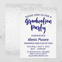 Silver Confetti & Navy Typografy Grad Party, 2 Einladung
