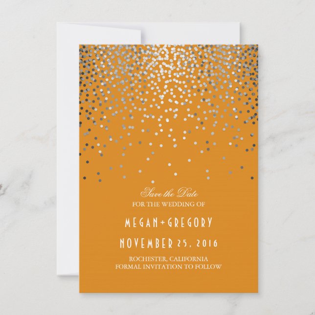 Silver Confetti Orange Fall Save the Date (Vorderseite)