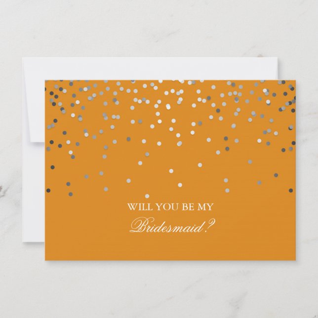 Silver Confetti Orange Wedding Bridesmaid Einladung (Vorderseite)