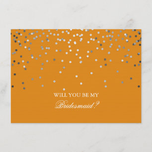 Silver Confetti Orange Wedding Bridesmaid Einladung