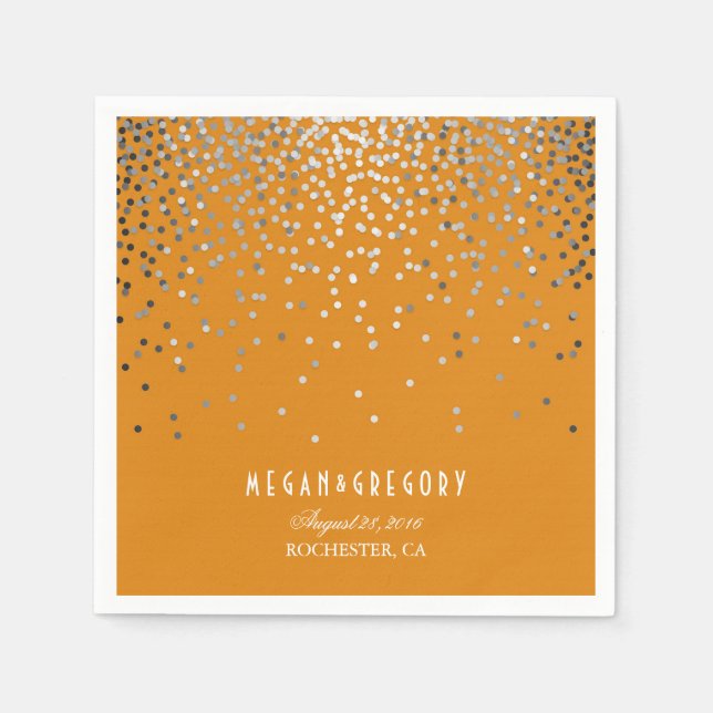 Silver Confetti Orange Wedding Serviette (Vorderseite)