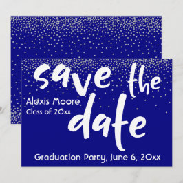 Silver Confetti Over Navy, modern Save the Date 1b Einladung